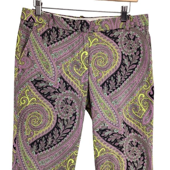 J.Crew Cafe Capri Pants Paisley Print Size 6 Purple & Black Soveriegn - Picture 2 of 8